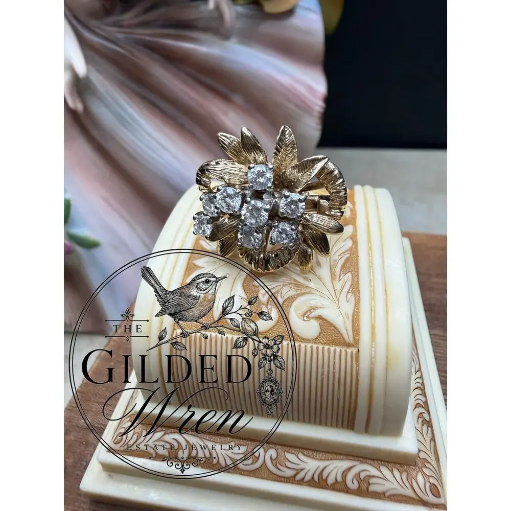 Vintage 1950s–1960s Hollywood Regency Diamond Cocktail Ring | Solid Gold